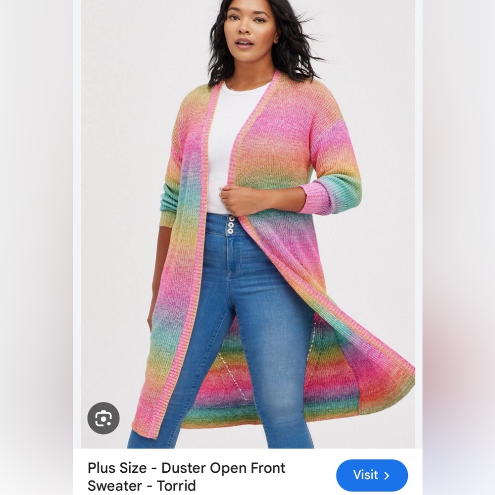 Torrid Duster Open Front Sweater Rainbow Stripe size 5 LIKE NEW